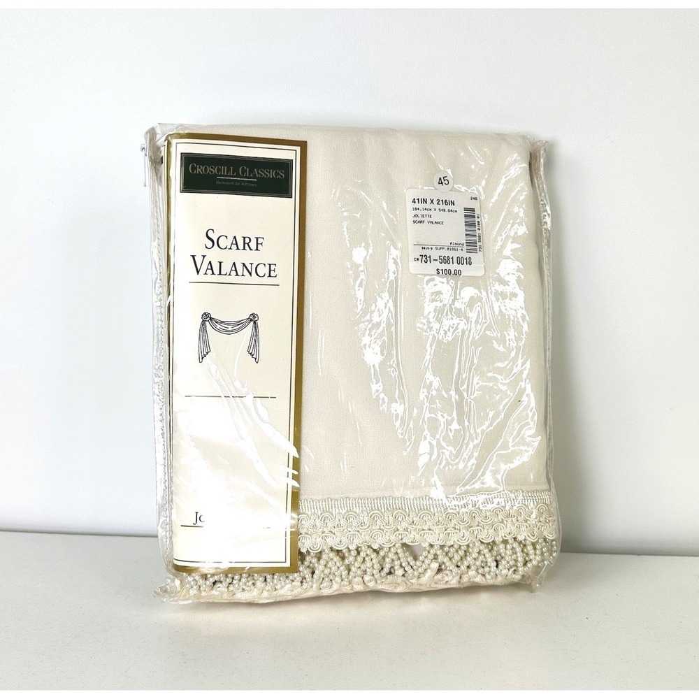 Croscill Almond Ivory Fringed Beaded Linen Scarf Valance Joliette 40"x216" New